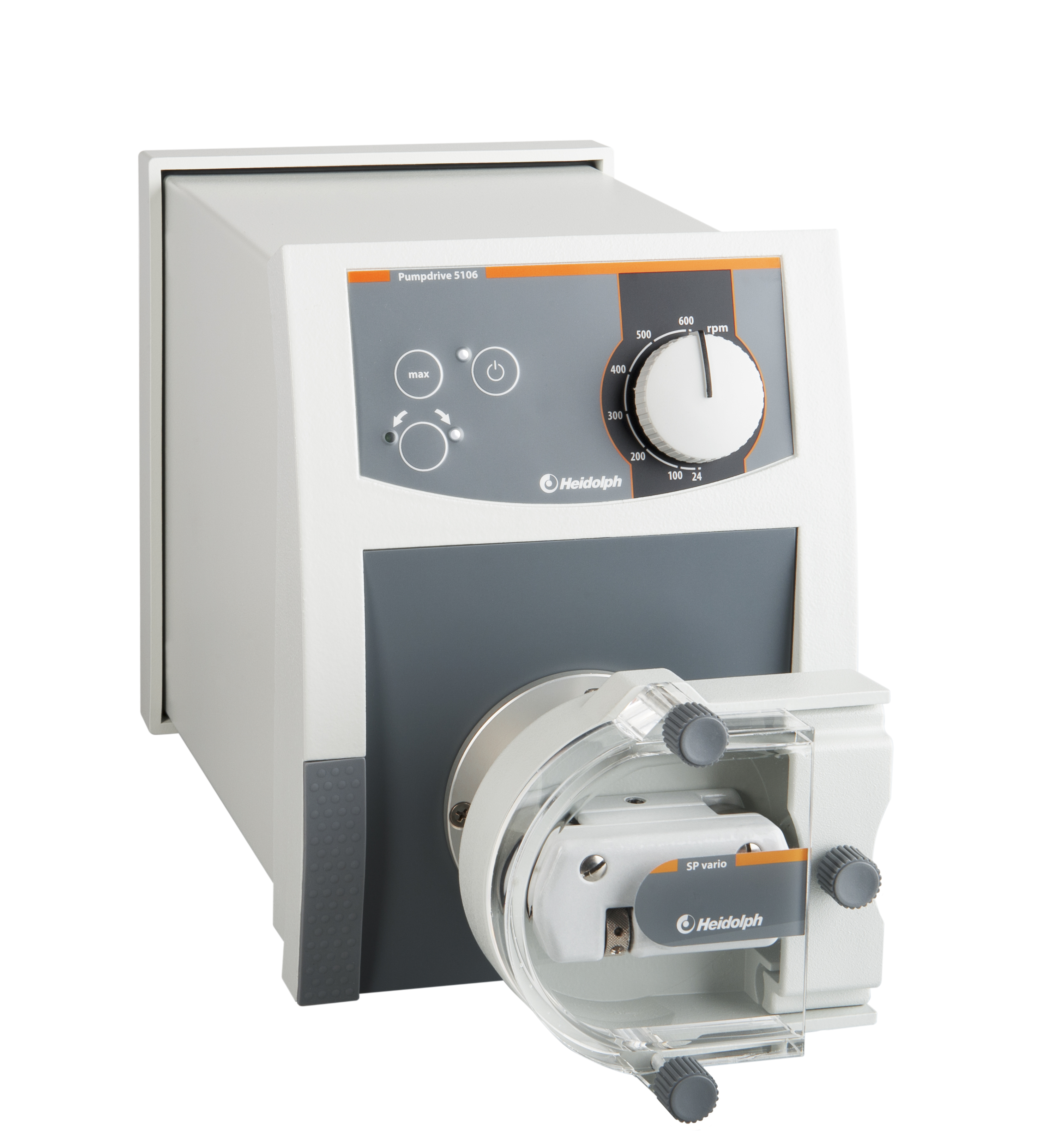 Peristaltic pump drive panel with speed scale