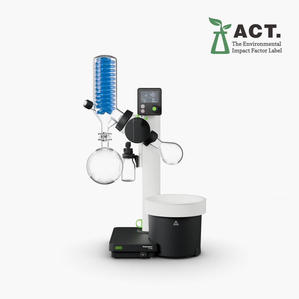 BUCHI Rotavapor R-80 rotary evaporator with a 1 L evaporation flask, condenser, and heating bath